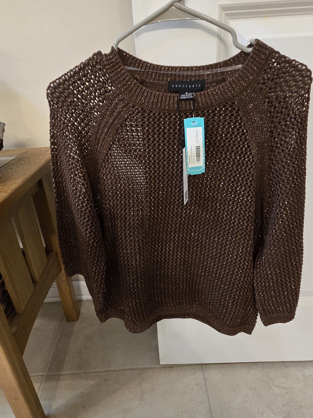 Sanctuary Chunky Open-Knit Scoop Neck Sweater in Chocolate Brown